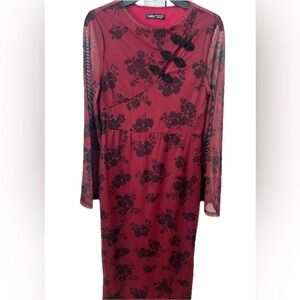 SHEIN Burgundy Long Sleeve Floral Dress